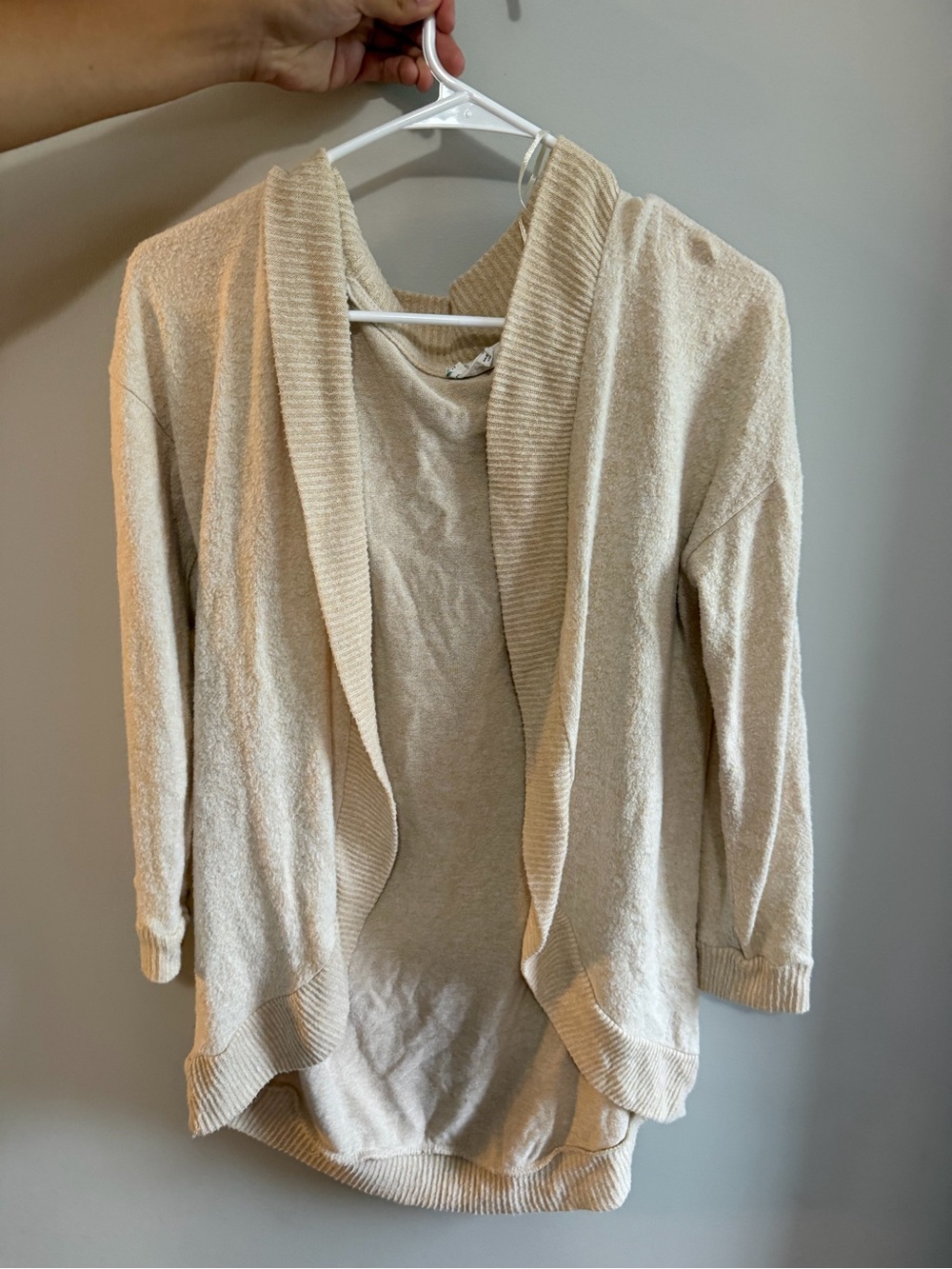 Pink Rose Cream Open-Front Shawl Collar Cardigan